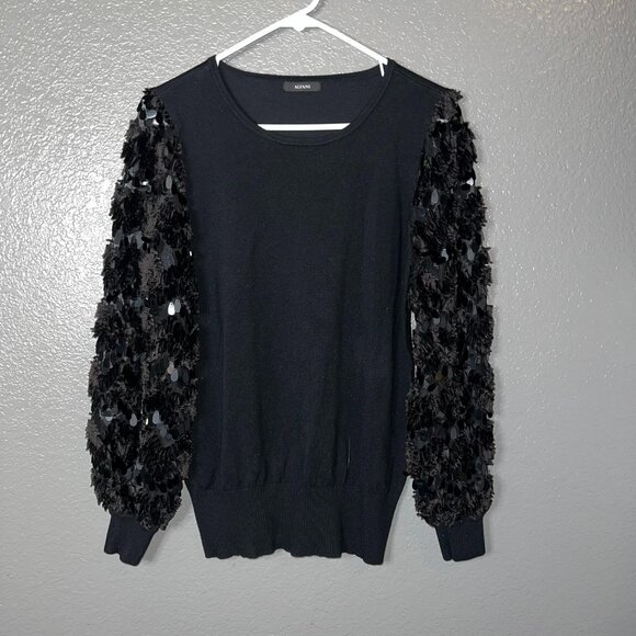 Alfani Black Sequin Confetti Shaggy Statement Sleeve Sweater (Size Large) - Picture 1 of 4